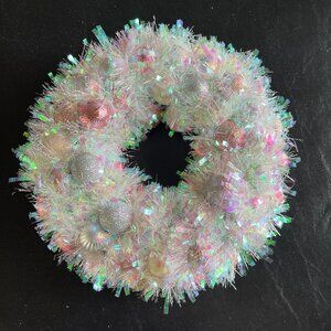 Christmas Ornament Wreath - Pink, Silver, White - 10"